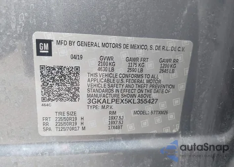 2019 GMC Terrain Slt из США, поврежденный, VIN 3GKALPEX5KL355427